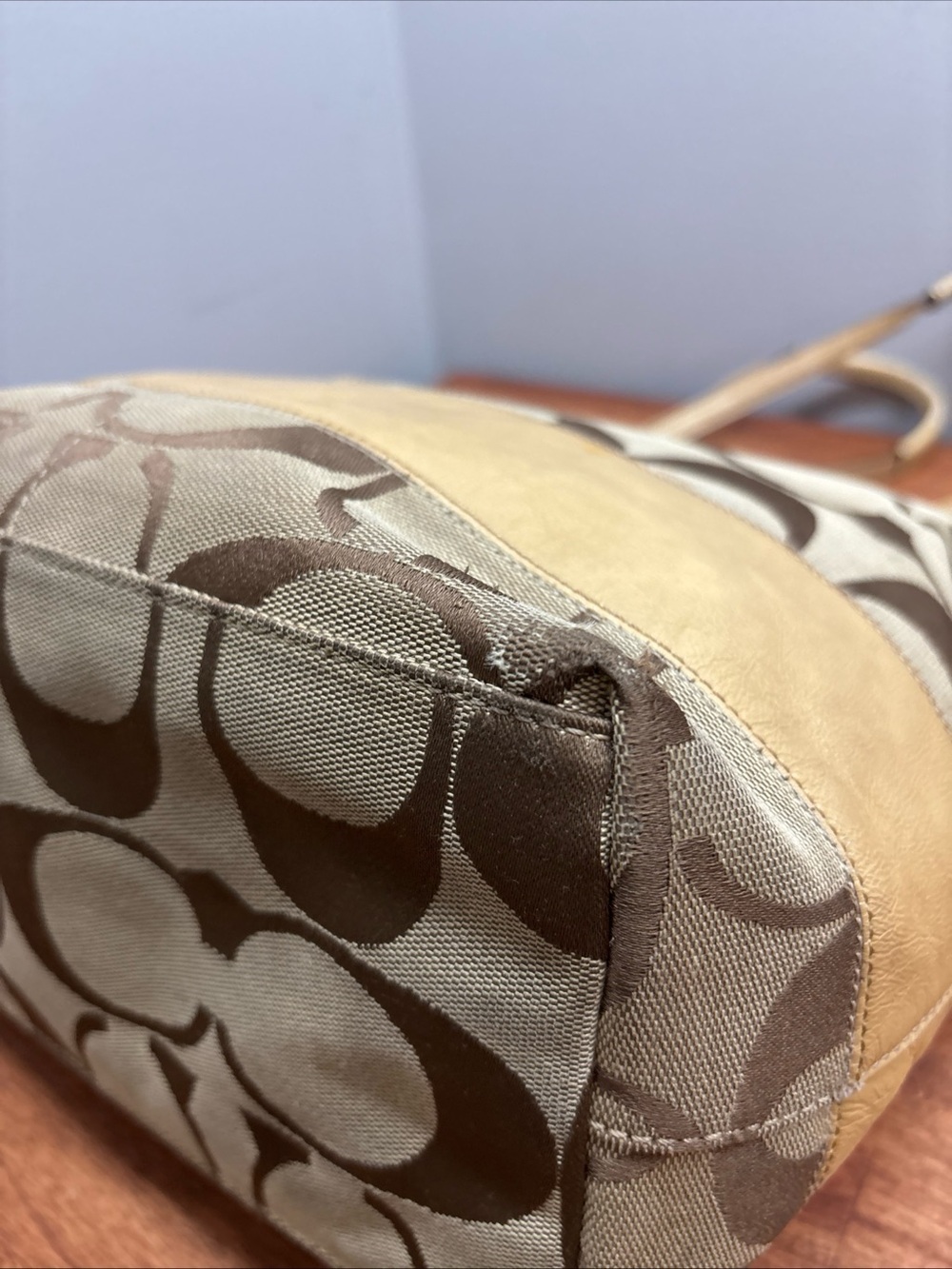 Coach Khaki Signature Canvas Tote with Gold Trim - Picture 12 of 16